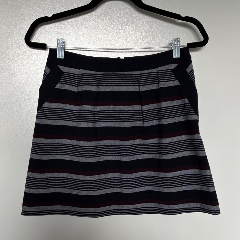 Promod Black and Gray Striped Mini Skirt